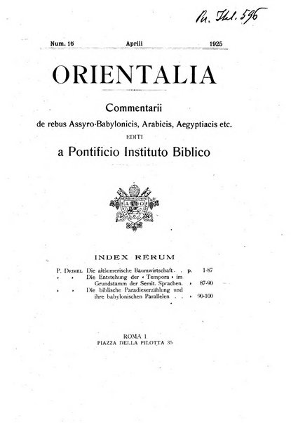 Orientalia commentarii de rebus assyro-babylonicis, arabicis, aegyptiacis