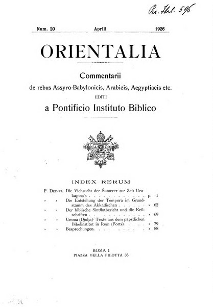 Orientalia commentarii de rebus assyro-babylonicis, arabicis, aegyptiacis