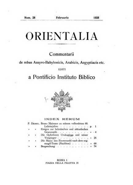 Orientalia commentarii de rebus assyro-babylonicis, arabicis, aegyptiacis