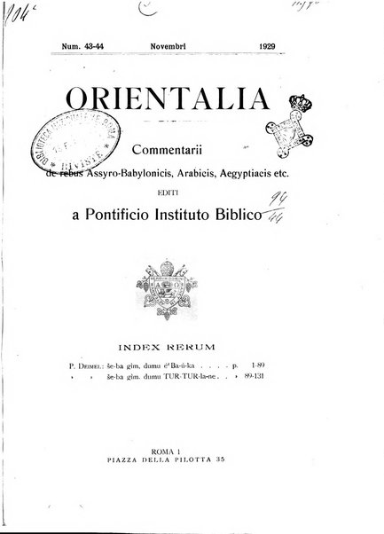 Orientalia commentarii de rebus assyro-babylonicis, arabicis, aegyptiacis