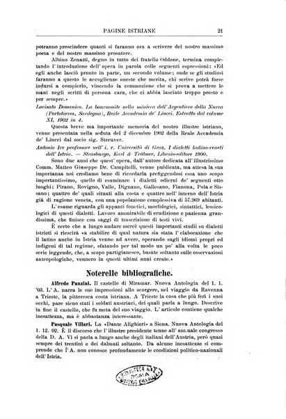 Pagine istriane periodico scientifico letterario-artistico