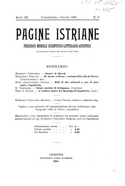 Pagine istriane periodico scientifico letterario-artistico