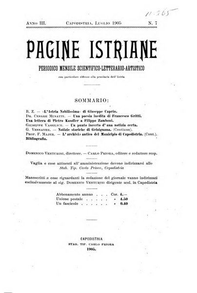 Pagine istriane periodico scientifico letterario-artistico