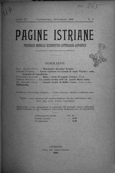 Pagine istriane periodico scientifico letterario-artistico