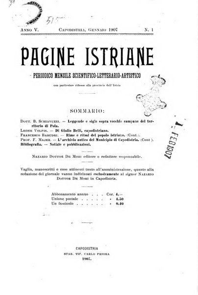 Pagine istriane periodico scientifico letterario-artistico