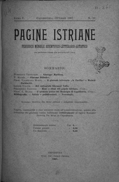 Pagine istriane periodico scientifico letterario-artistico