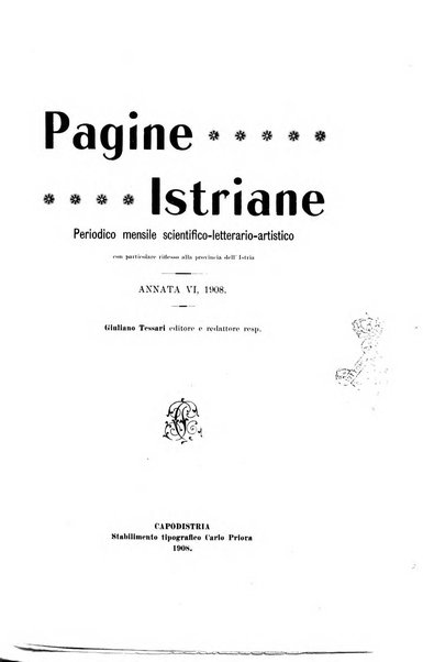 Pagine istriane periodico scientifico letterario-artistico