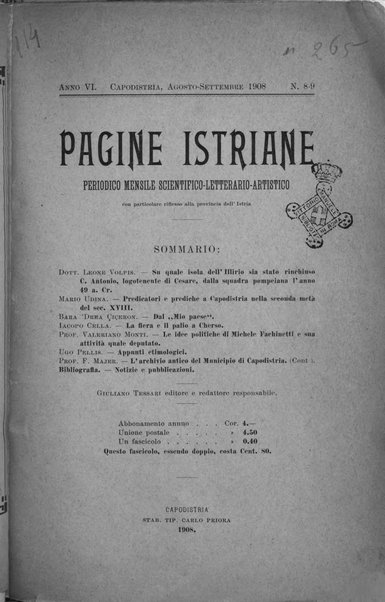 Pagine istriane periodico scientifico letterario-artistico