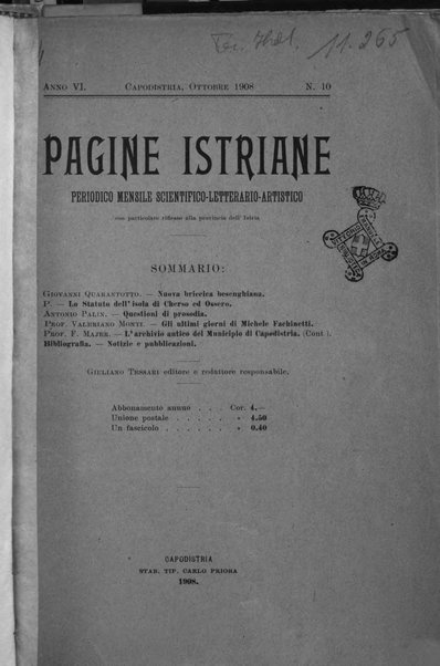 Pagine istriane periodico scientifico letterario-artistico