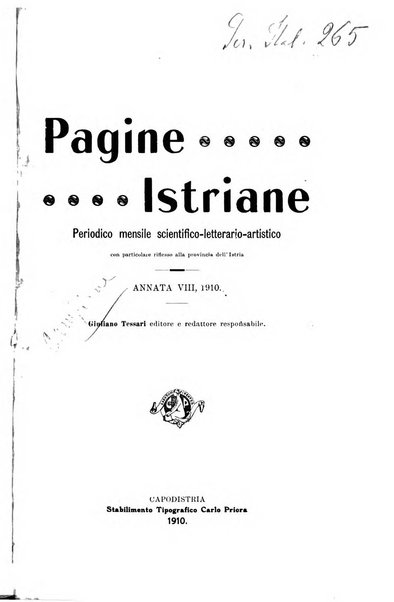 Pagine istriane periodico scientifico letterario-artistico