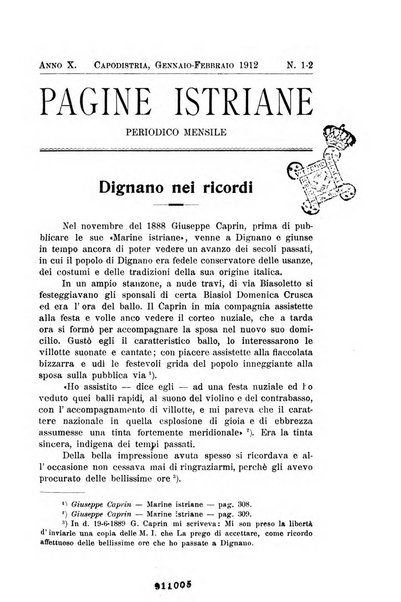 Pagine istriane periodico scientifico letterario-artistico