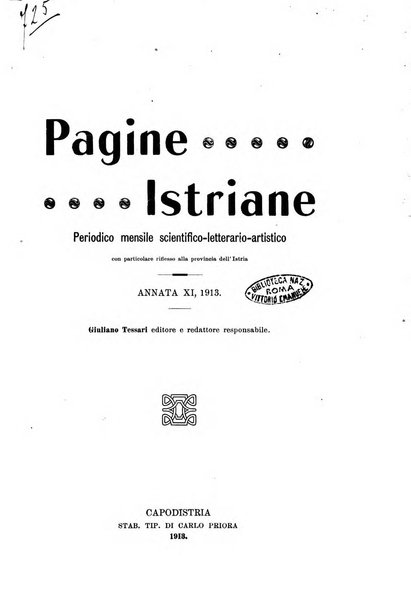 Pagine istriane periodico scientifico letterario-artistico