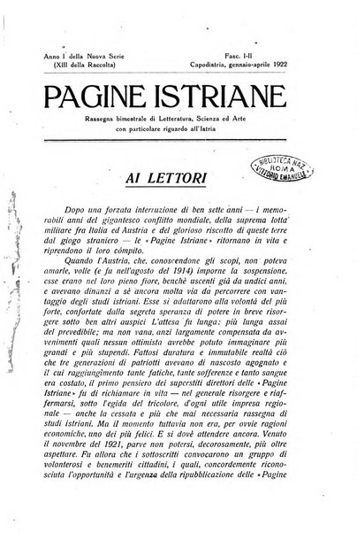 Pagine istriane periodico scientifico letterario-artistico