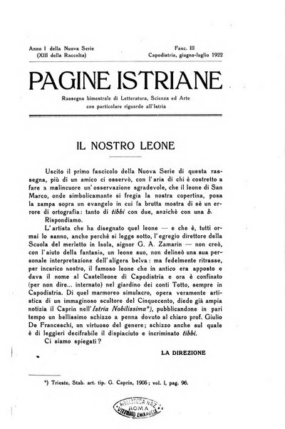 Pagine istriane periodico scientifico letterario-artistico