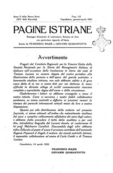 Pagine istriane periodico scientifico letterario-artistico