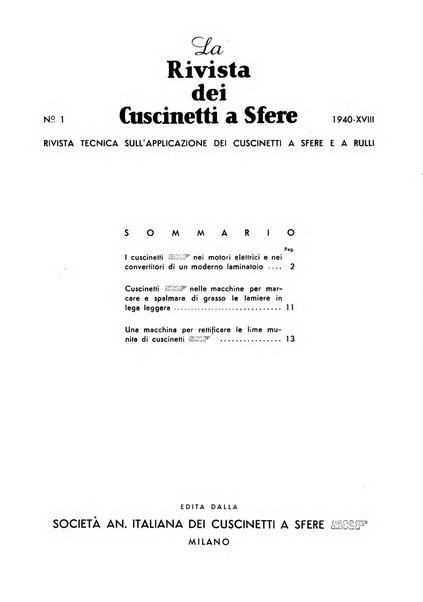 La Rivista dei cuscinetti a sfere rivista tecnica sulle applicazioni dei cuscinetti a sfere ed a rulli