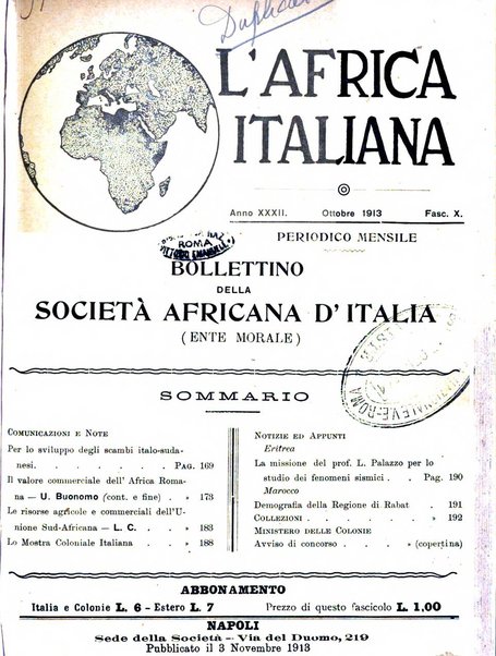 L'Africa italiana bollettino della Società africana d'Italia