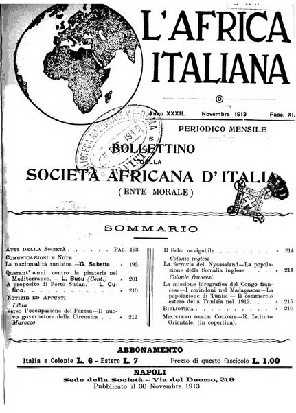 L'Africa italiana bollettino della Società africana d'Italia