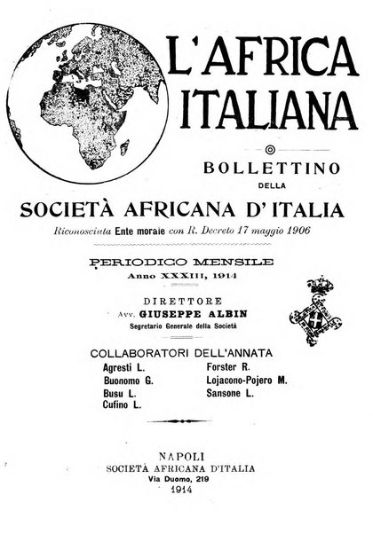 L'Africa italiana bollettino della Società africana d'Italia