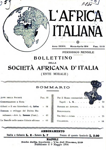 L'Africa italiana bollettino della Società africana d'Italia