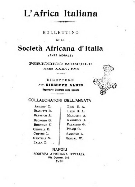 L'Africa italiana bollettino della Società africana d'Italia