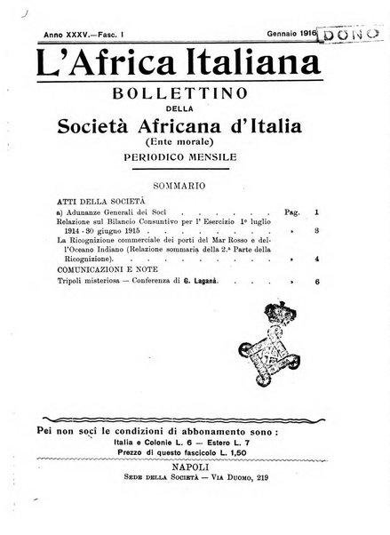 L'Africa italiana bollettino della Società africana d'Italia