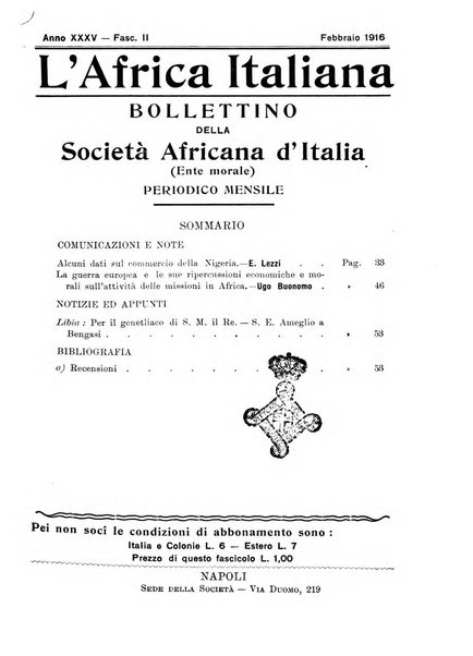 L'Africa italiana bollettino della Società africana d'Italia