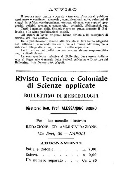 L'Africa italiana bollettino della Società africana d'Italia