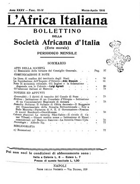 L'Africa italiana bollettino della Società africana d'Italia