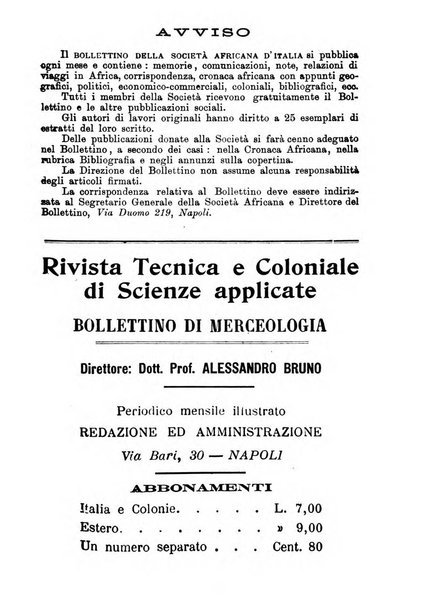 L'Africa italiana bollettino della Società africana d'Italia