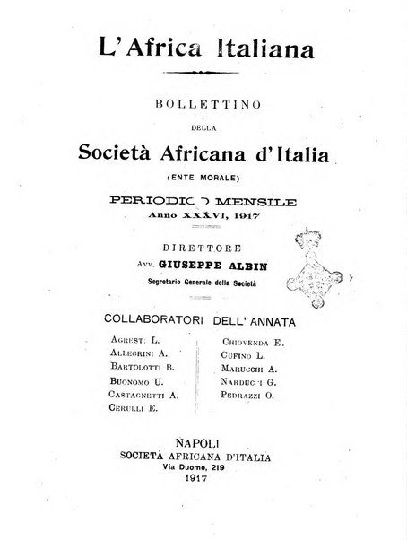 L'Africa italiana bollettino della Società africana d'Italia