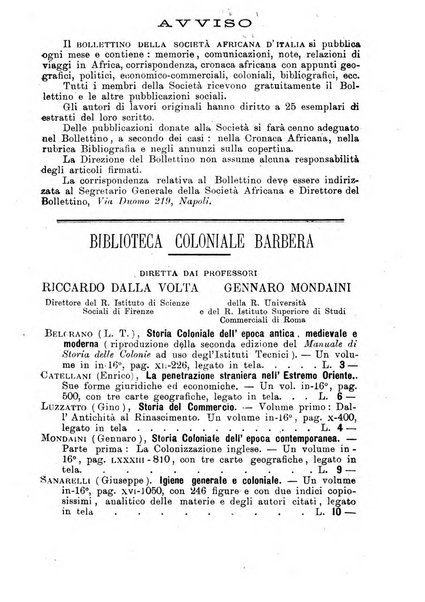 L'Africa italiana bollettino della Società africana d'Italia