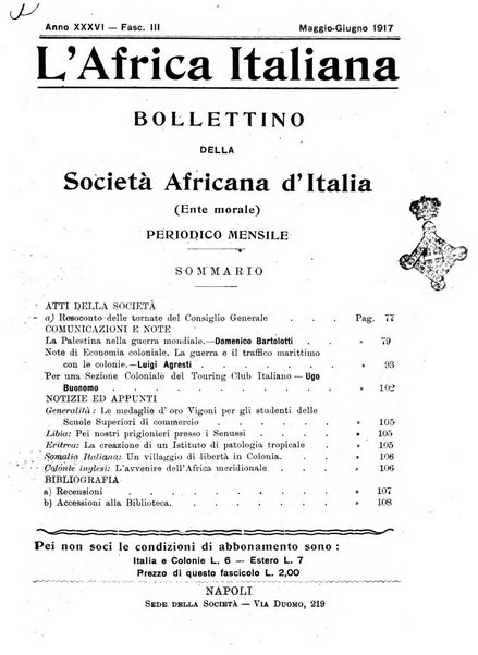 L'Africa italiana bollettino della Società africana d'Italia