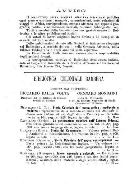 L'Africa italiana bollettino della Società africana d'Italia