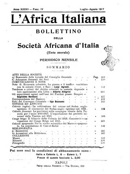 L'Africa italiana bollettino della Società africana d'Italia