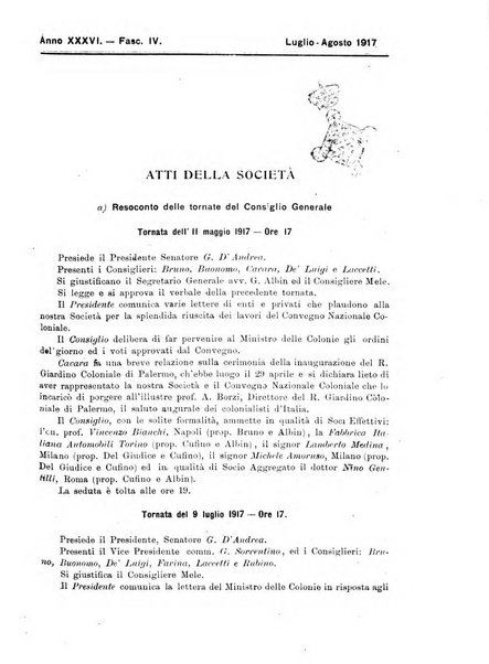 L'Africa italiana bollettino della Società africana d'Italia