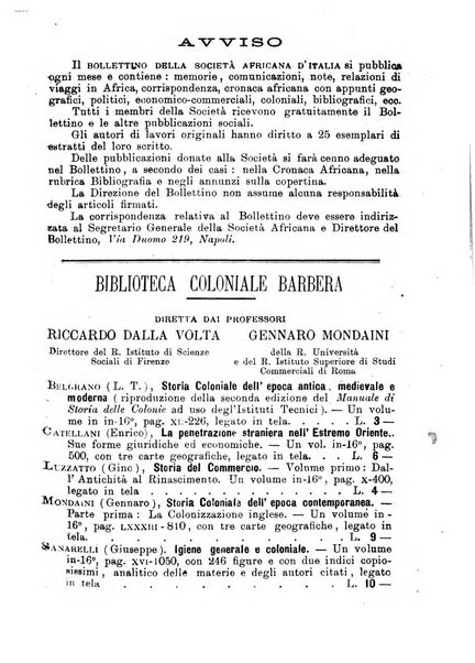 L'Africa italiana bollettino della Società africana d'Italia