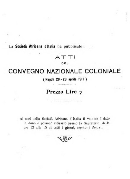 L'Africa italiana bollettino della Società africana d'Italia