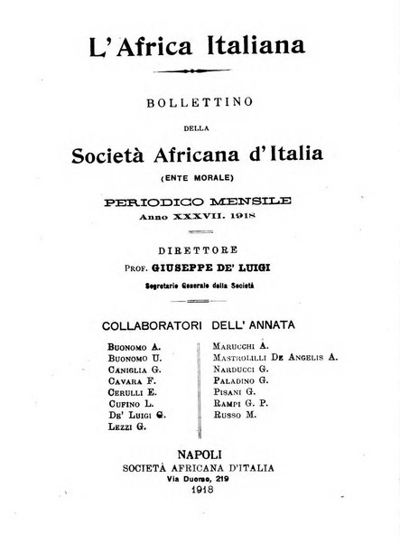 L'Africa italiana bollettino della Società africana d'Italia