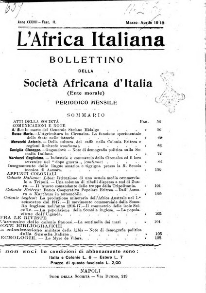 L'Africa italiana bollettino della Società africana d'Italia