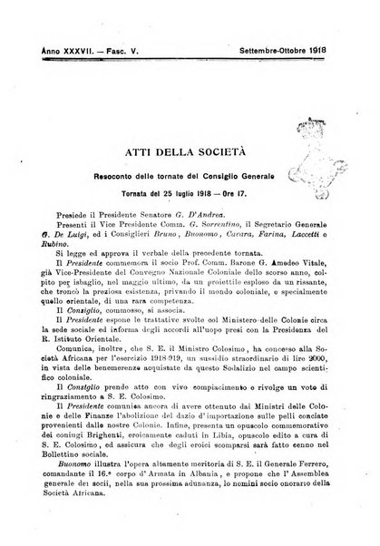 L'Africa italiana bollettino della Società africana d'Italia