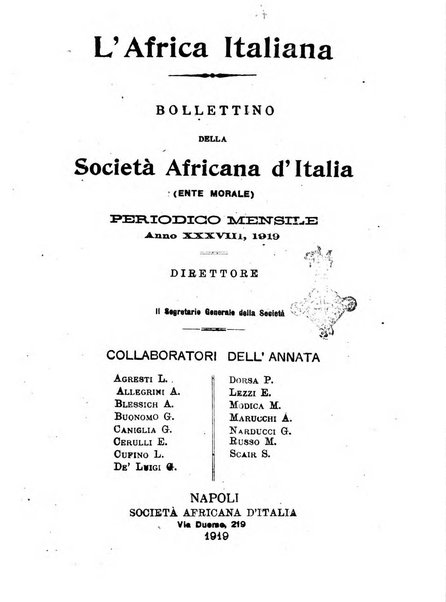 L'Africa italiana bollettino della Società africana d'Italia