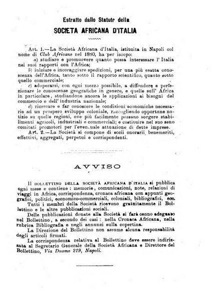 L'Africa italiana bollettino della Società africana d'Italia