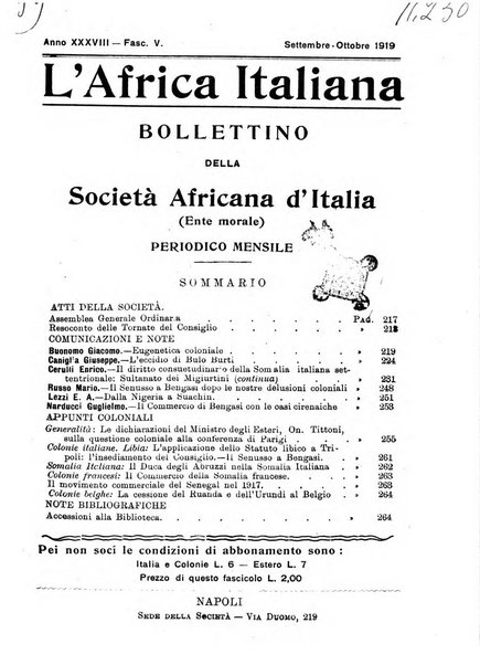 L'Africa italiana bollettino della Società africana d'Italia