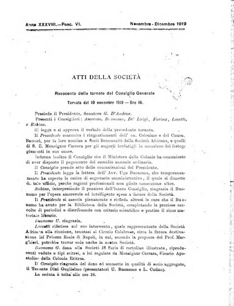 L'Africa italiana bollettino della Società africana d'Italia