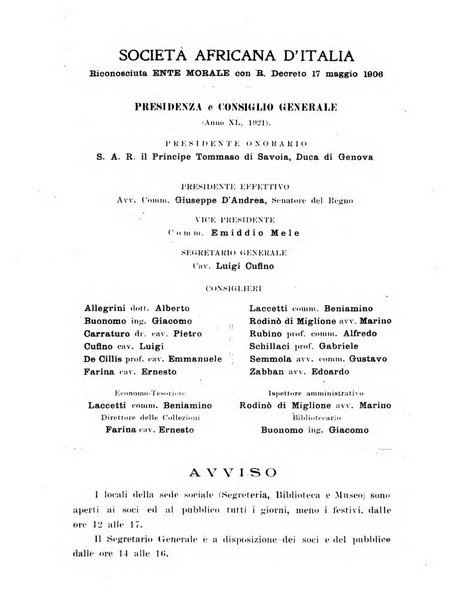 L'Africa italiana bollettino della Società africana d'Italia