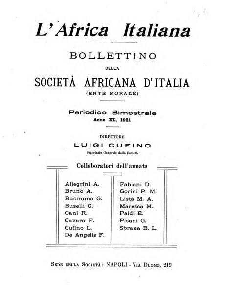 L'Africa italiana bollettino della Società africana d'Italia