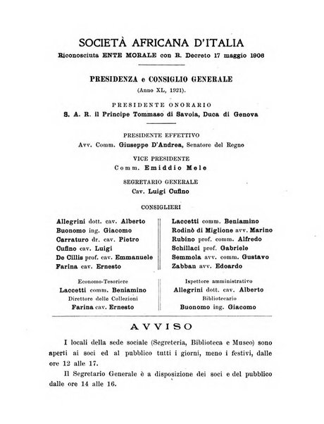 L'Africa italiana bollettino della Società africana d'Italia