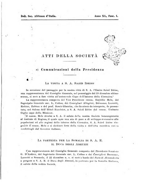 L'Africa italiana bollettino della Società africana d'Italia