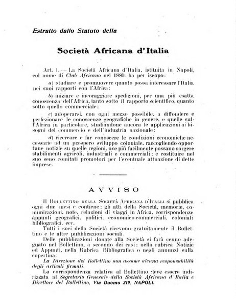 L'Africa italiana bollettino della Società africana d'Italia